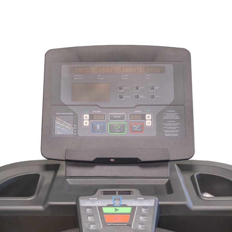 Gym Gear Encore AC4000 Treadmill, light commercial 0.5-12mph 9% incline close up of the 18.52 console