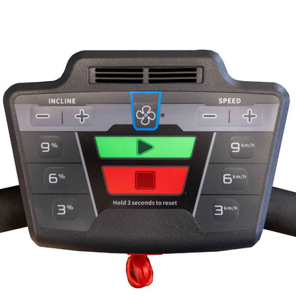 Gym Gear Encore AC4000 Treadmill, light commercial 0.5-12mph 9% incline close up of the smaller control panel