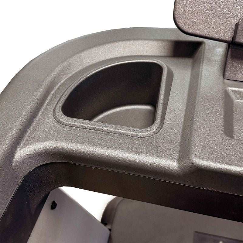 Gym Gear Encore AC4000 Treadmill, light commercial 0.5-12mph 9% incline close up of the frame and cup holder