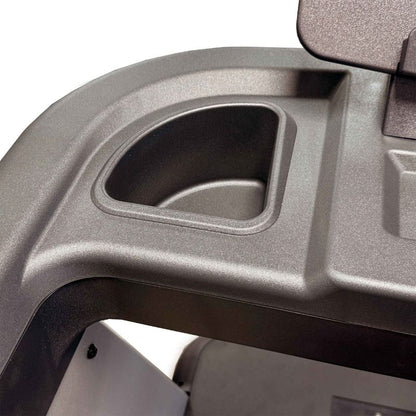 Gym Gear Encore AC4000 Treadmill, light commercial 0.5-12mph 9% incline close up of the frame and cup holder