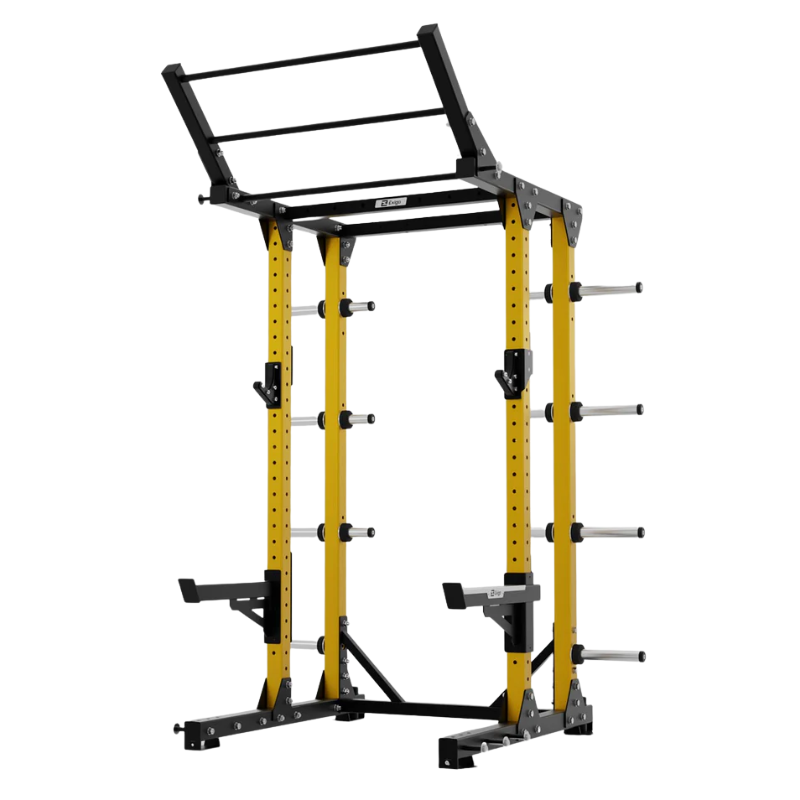 Exigo E80 Elite Half Rack 45 Degree Wing Pull Up Bar Attachment in yellow