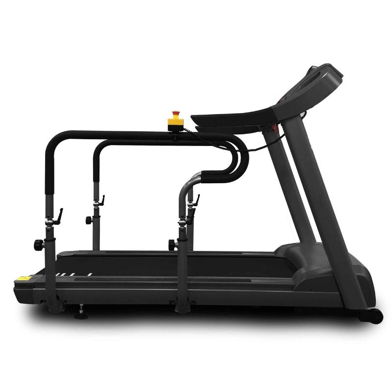 Gym Gear T95 Rehabilitation Treadmill 0.8-19.3km speed 3.5 HP AC (continuous) 5HP AC peak) sideways view of the treadmill