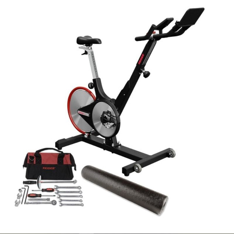 Keiser M3i Studio Indoor Bike view of bike and tool kit it comes with