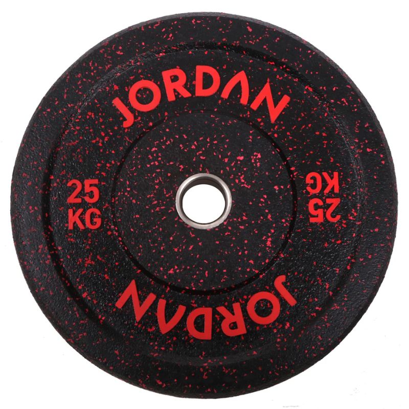Jordan HG Black Rubber Bumper Plates - Coloured Fleck 25kg red fleck