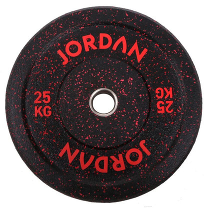 Jordan HG Black Rubber Bumper Plates - Coloured Fleck 25kg red fleck