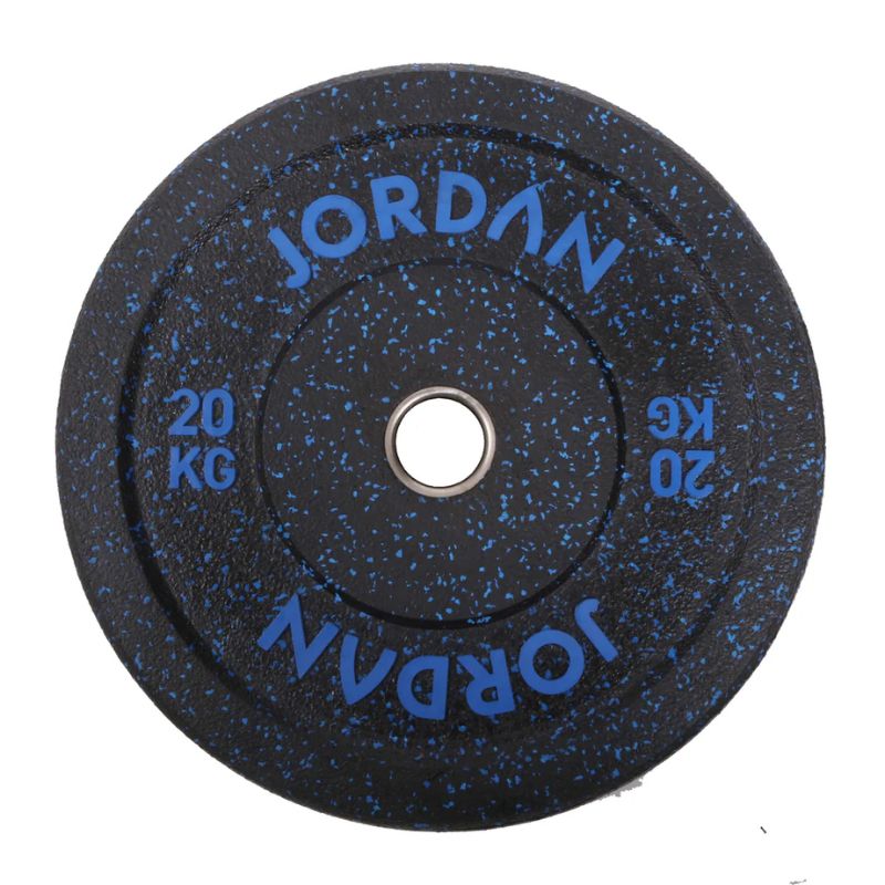 Jordan HG Black Rubber Bumper Plates - Coloured Fleck 20kg blue fleck