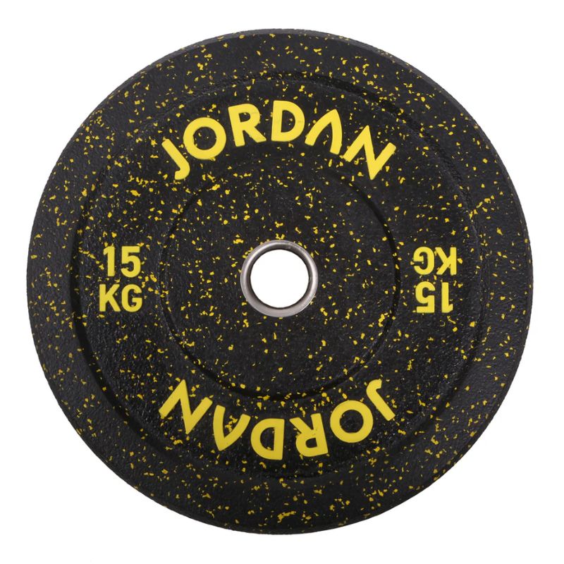 Jordan HG Black Rubber Bumper Plates - Coloured Fleck yellow fleck 15kg
