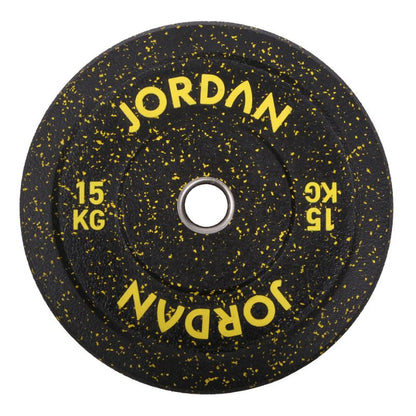 Jordan HG Black Rubber Bumper Plates - Coloured Fleck yellow fleck 15kg
