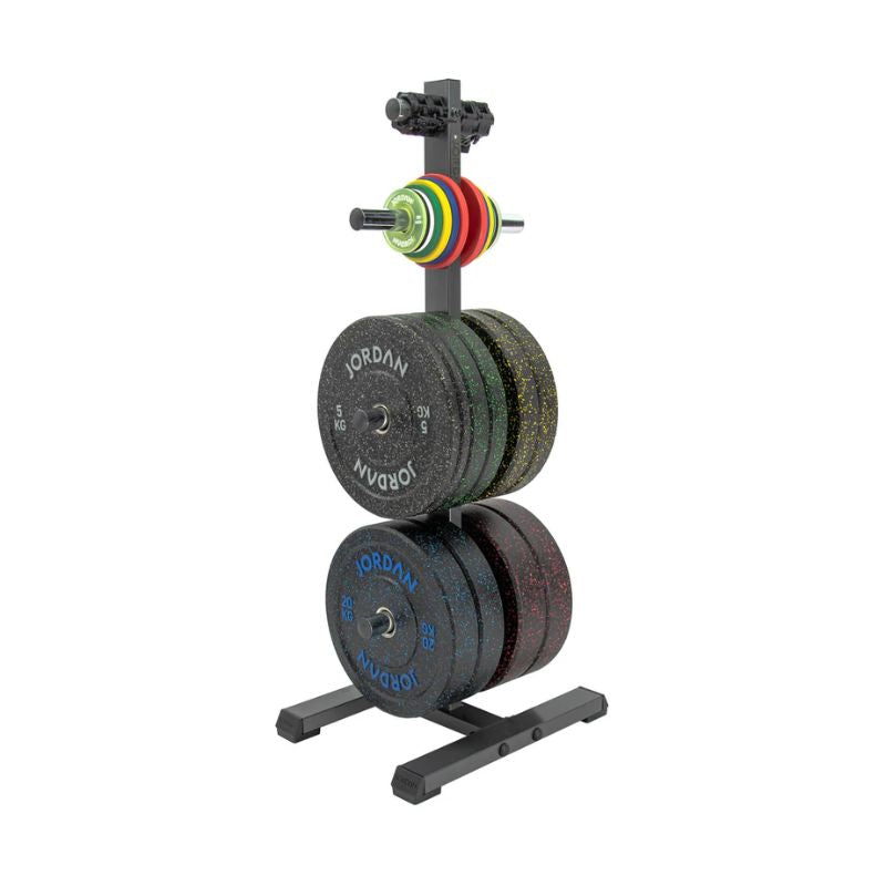 Jordan Olympic Weight Plate Storage Tree in Black or Grey with coloured fleck plates