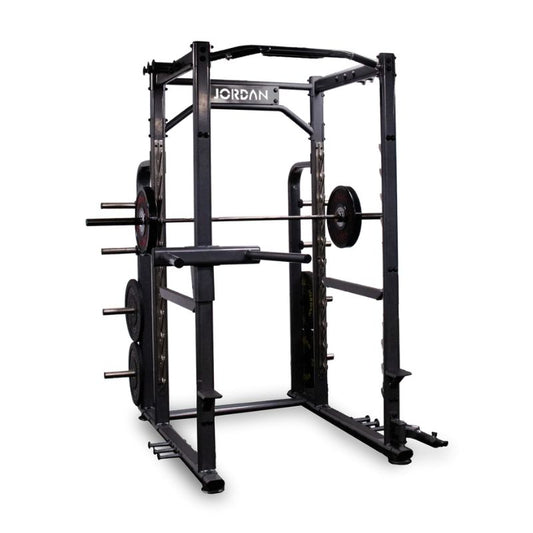 Jordan Power Rack With Land Mine Attachments Dipping Bars Band Training Loops and Chin Up Bar