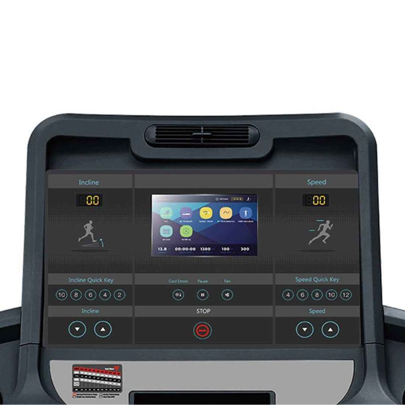 T98s Gym Gear Sport Series Commercial Treadmill 4.2HP AC continuous/ 6.0 HP AC (Peak) top speed  25km/h incline level 16 shot of treadmill close up of screen