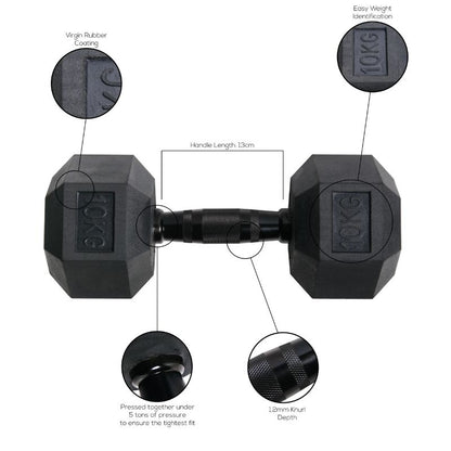 gym gear rubber hex dumbbells with black handle