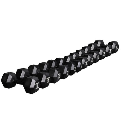 gym gear rubber hex dummbells with black handle 12.5-40kg pairs
