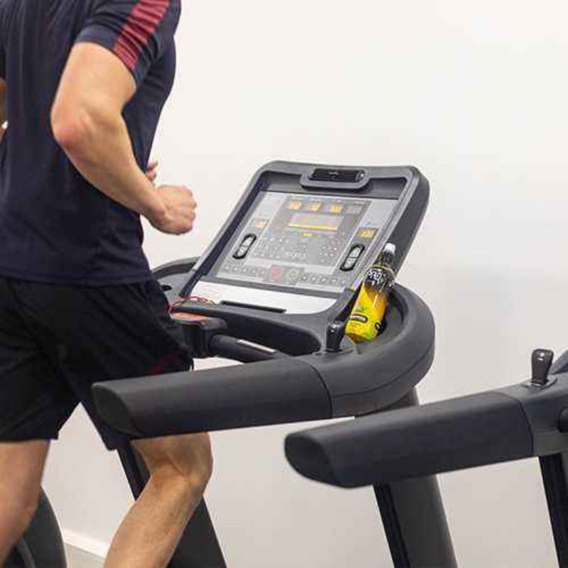 T98 Gym Gear Commercial Treadmill 6HP AC motor led display person using the treadmill and the control panel