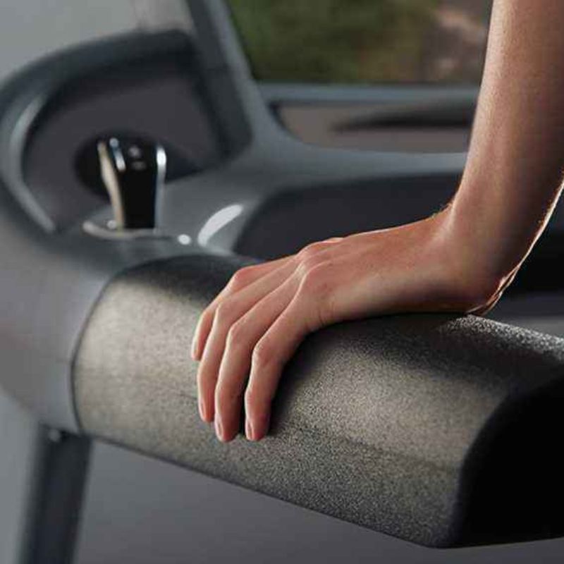 T98 Gym Gear Entertainment series Treadmill 6HP AC motor top speed 25km/h 16 level incline close up of someone using the treadmill